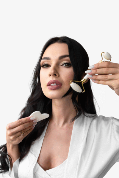 Zestaw White Harmony Silk Touch Zestaw - roller masujący i płytka Gua Sha, gumka do włosów White Harmony Silk Touch – widok 2